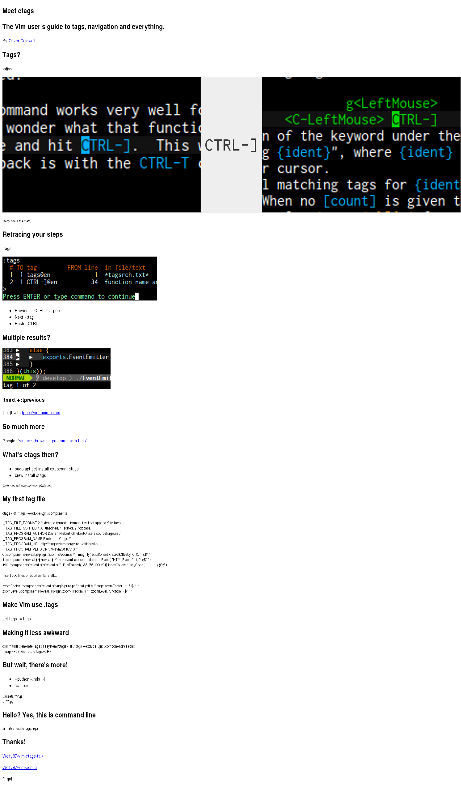 Meet ctags – The Vim user's guide to tags, navigation and everything. – Tags?