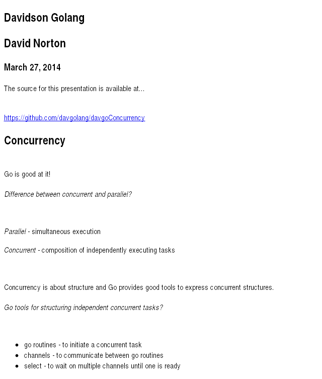 Davidson Golang – David Norton – March 27, 2014