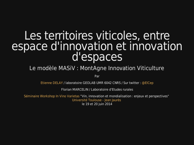 Les territoires viticoles, entre espace d'innovation et innovation d'espaces – Introduction – Données recueillies