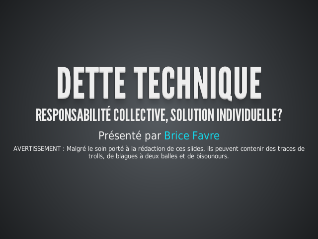 Dette Technique – responsabilité collective, solution individuelle? – Deuxième phase : Je zone