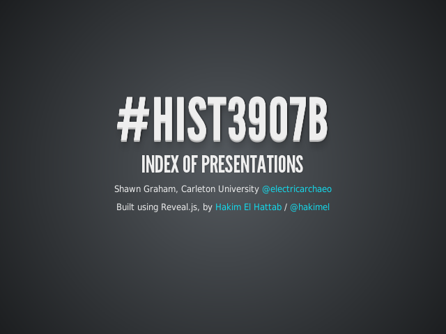 #HIST3907b – Index of Presentations