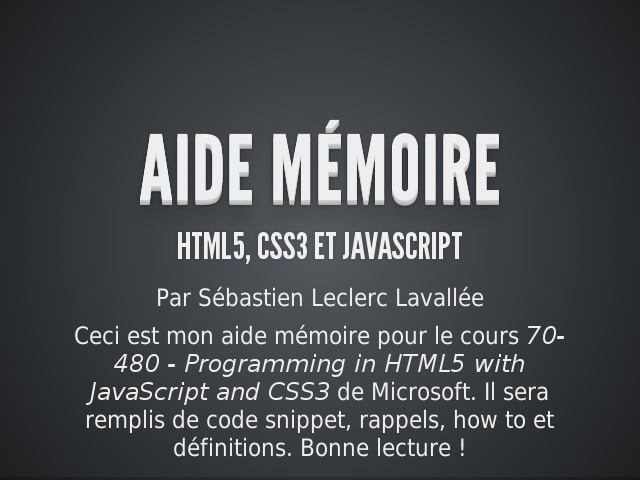 Aide mémoire – HTML5, CSS3 et Javascript – HTML5 : Éléments