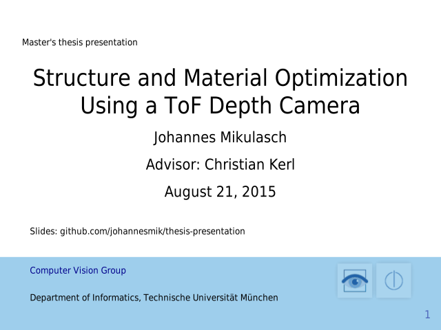 Structure and Material Optimization Using a ToF Depth Camera – Time of Flight cameras – Dataset creation