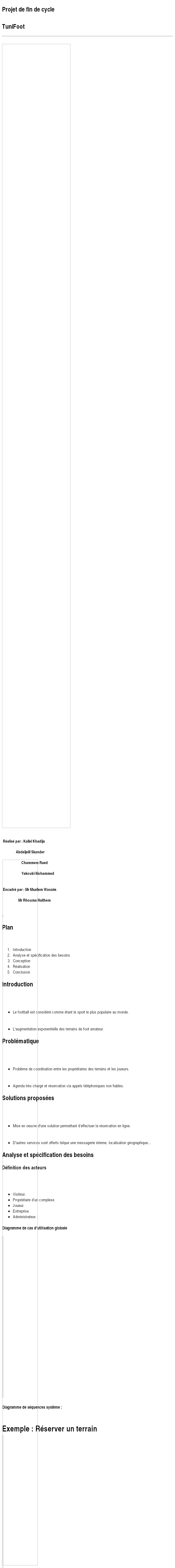 Projet de fin de cycle TuniFoot – Analyse et spécification des besoins – Conception